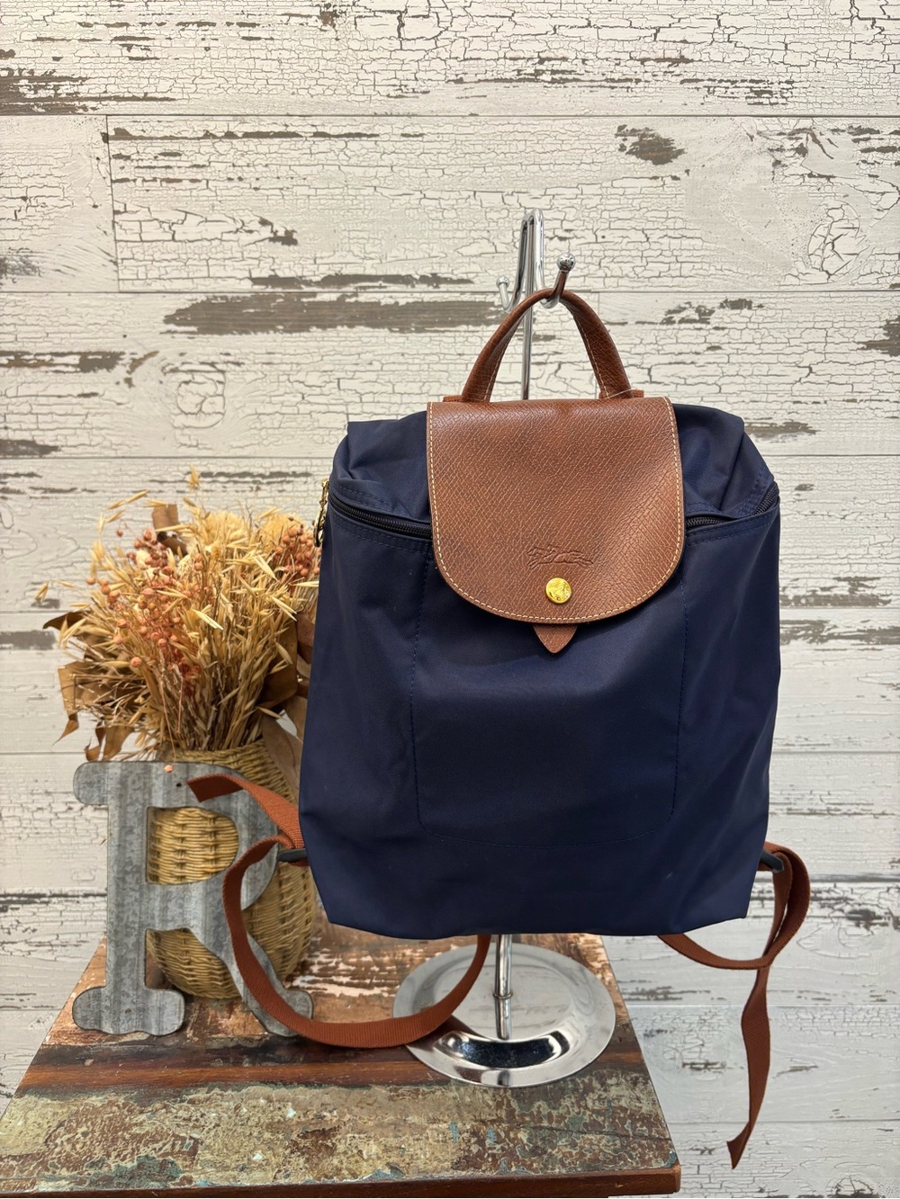 Longchamp Navy and Brown Le Pliage Backpack
